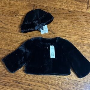 Elegant Black Faux Fur Kids Jacket and Hat Set